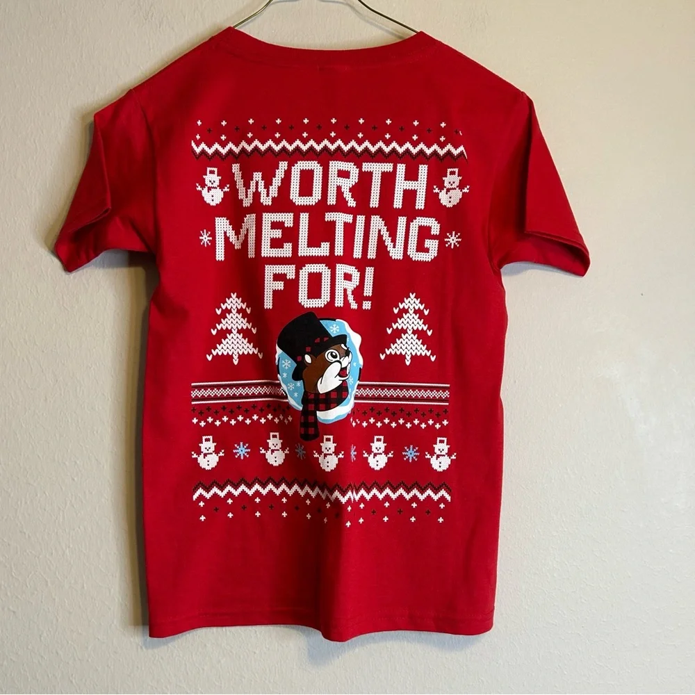 Buc-ee's Beaver Christmas Youth T-Shirt Worth Melting For Graphic Print Size YXS